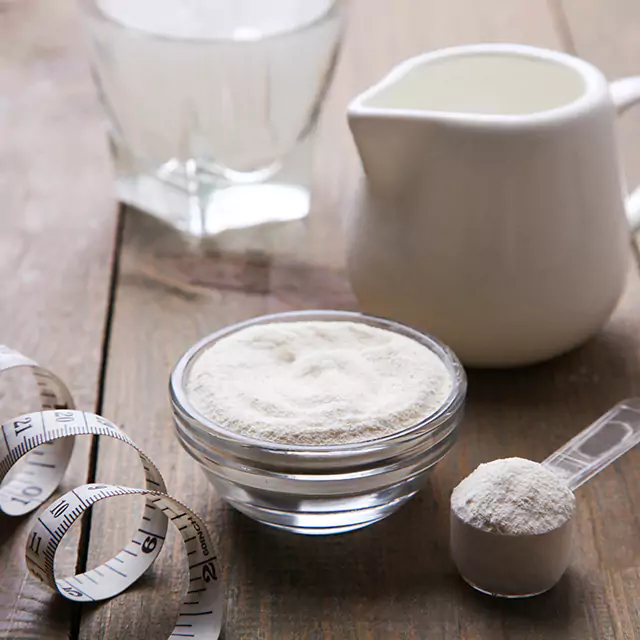 Whey powder in a bowl