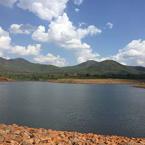 Scenic photo of a lake and blue skies